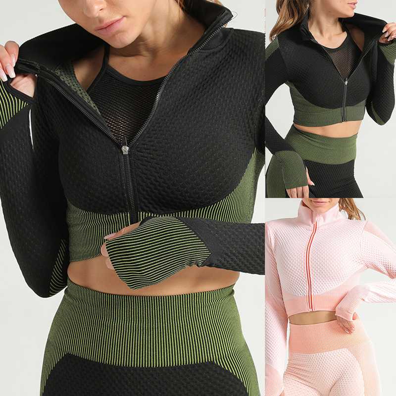 

Yoga Set Fitness Sport Suit Leggings Woman Seamless Running Tracksuit Sportswear Gym Zipper Tops Yoga Slim Pant, Pants pink