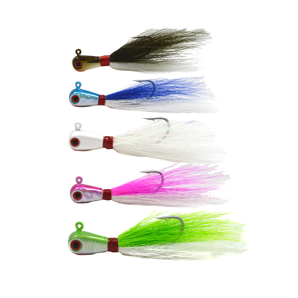 

3D Eyes Bucktail jig fishing lures 5 colors Big game Saltwater metal Jig Lead Head Bass Fishing baits