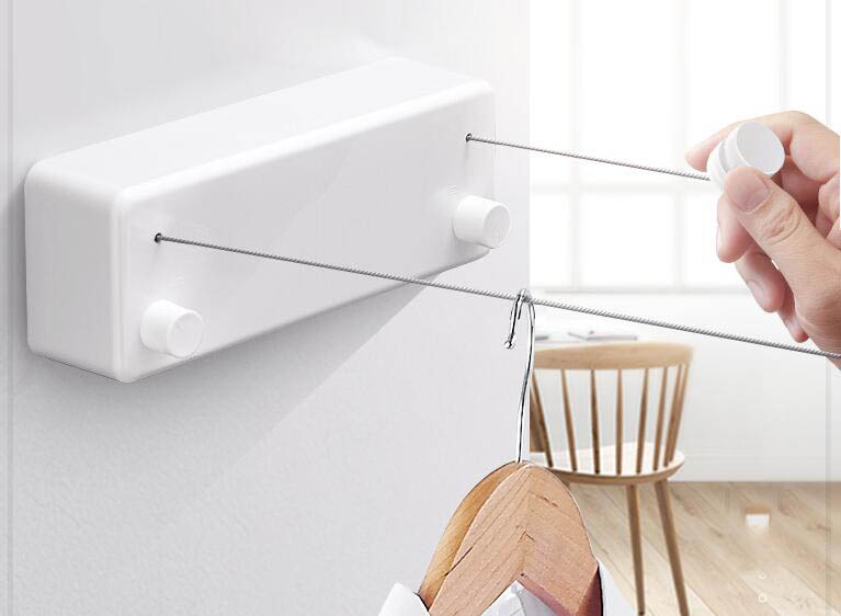 

4.2m Double Line Telescopic Stainless String Invisible Clothesline Retractable Clothes Dryer Wall HHanging Clothes Line