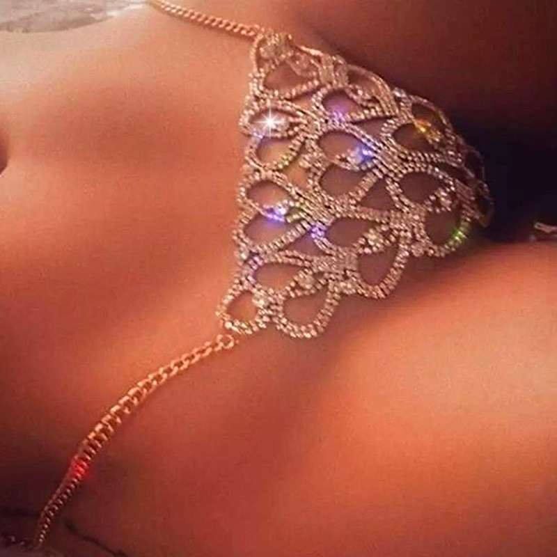 

High quality crystal Diamond claw chain body chain 2020 heart sexy bikini diamond underpants body chain Girls Lady Elements Jewelry NK2089