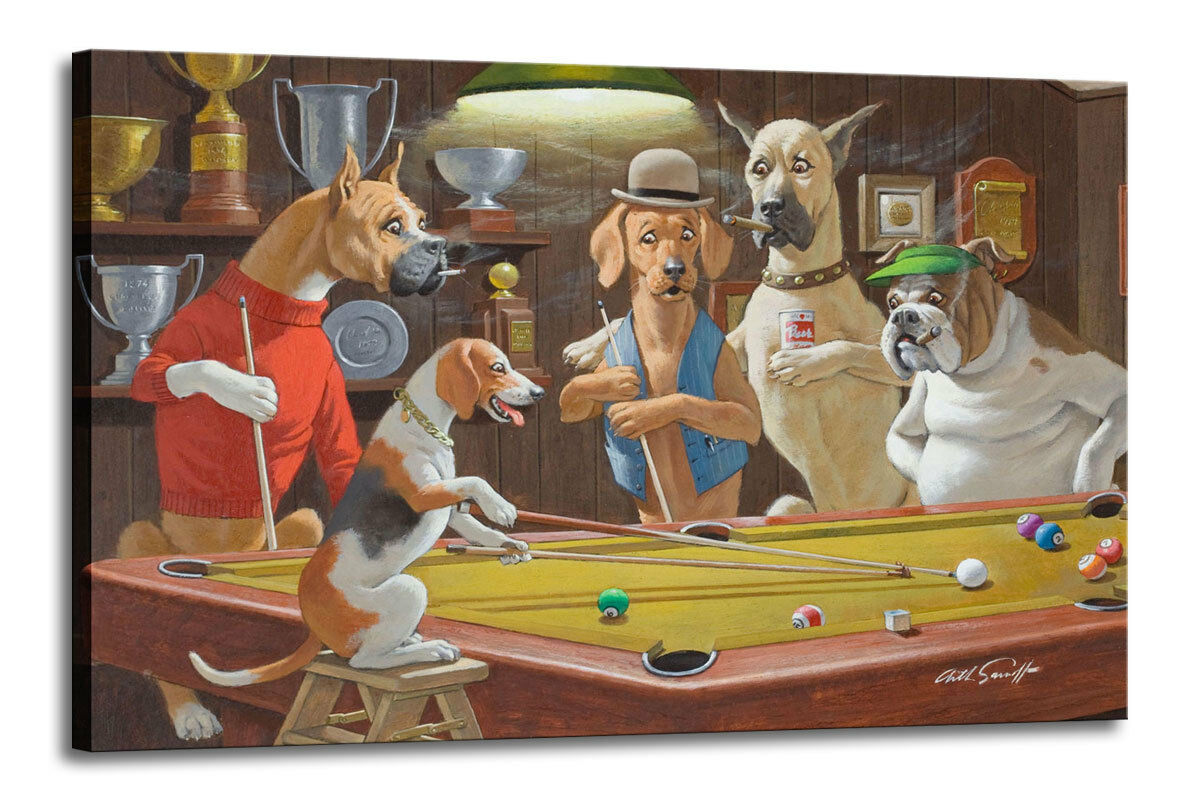 

Arthur Sarnoff Dogs Playing Pool-2 Home Decor Handpainted &HD Print Oil Paintings On Canvas Wall Art Large Pictures 191103