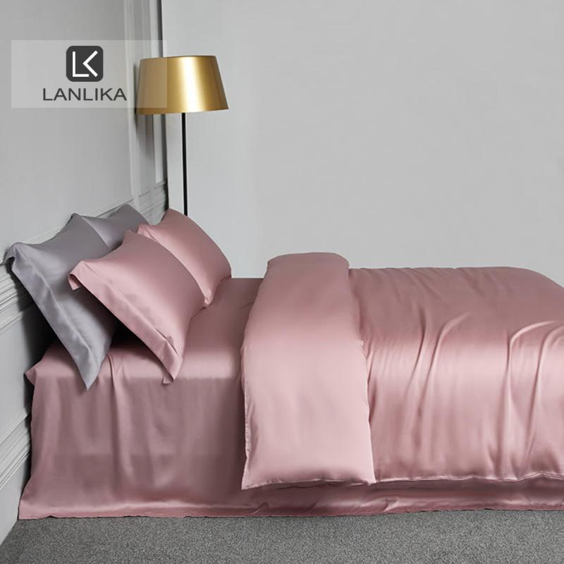

Lanlika Pink 100% Silk Bedding Set Beauty Skin For You  King Quilt Cover Bed Sheet Fitted Sheet Pillowcase Home Bed Sets, 012
