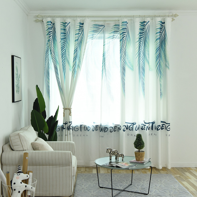 

Simple Modern Northern European Wind Ins Banana Leaf Velvet Printing Curtain Bedroom Living Room Balcony Floating Window Curtain, Tulle