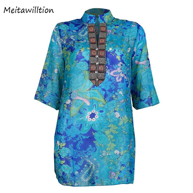 

Summer Boho Chiffon Blouse Shirts 2020 Casual V-Neck Half Sleeve Ethnic Style Blouses Elegant Print Lady Office Tops Plus Size, Al001rose