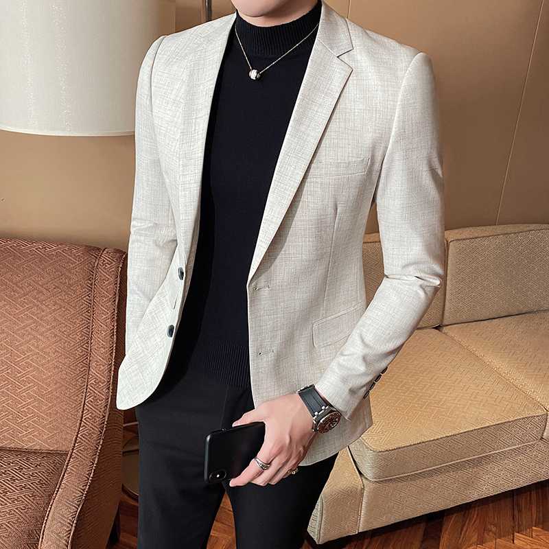 

2020 Brand clothing Fashion Male autumn High quality leisure cotton linen Blazers/Men' pure cotton business suit coats -4XL, Beige