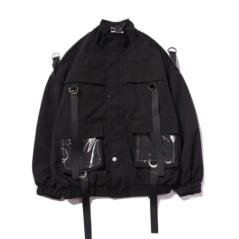 

Men Military Jacket Coats Casual Windbreaker Ribbons Pockets Men Overalls Bomber Jacket Hip Hop Streetwear Outwear, Lavender