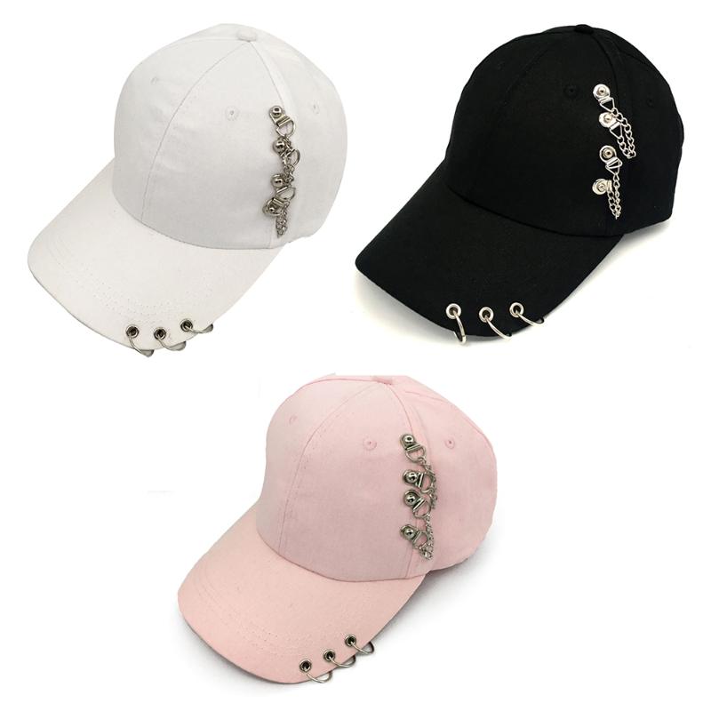 

Fashion Women Chain Baseball Cap Adjustable Punk Outdoor Sports Ring Caps Snapback Hat Dropshipping, White