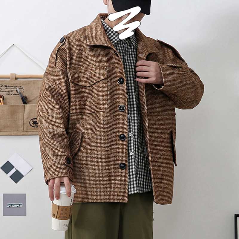 

Autumn Code Trend Easy Lattice Woolen Leisure Time Jacket Loose Coat Jk63 /p95, Blue
