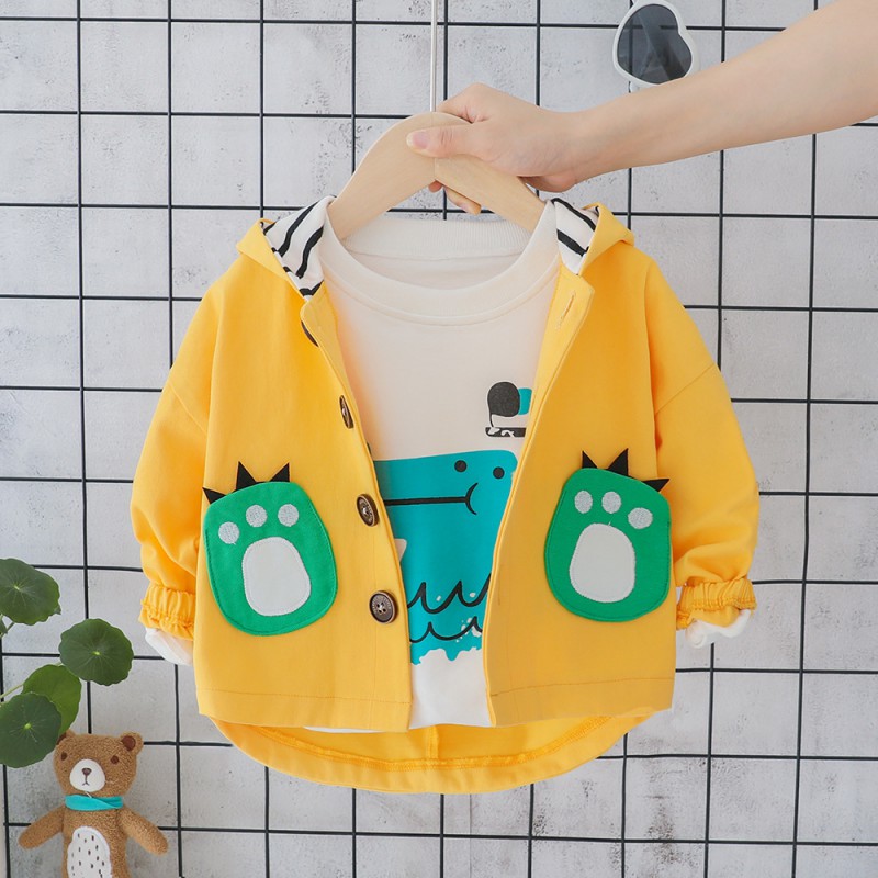 

Boys Jacket Coat Spring Autumn Childrens Jacket Baby Clothes Cartoon Dinosaur Pattern Hooded Jacket Tops Outwear