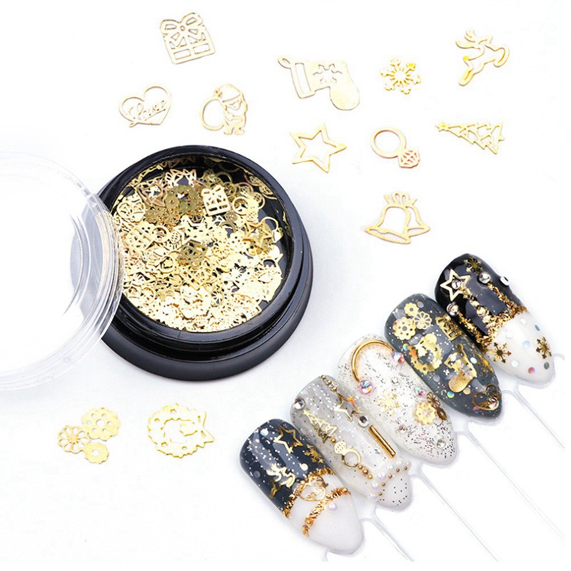 

1 BOX Hollow Out Gold Nail Glitter Sequins Snow Flakes Mixed Design Decorations For Nail Arts Pillette Accessories