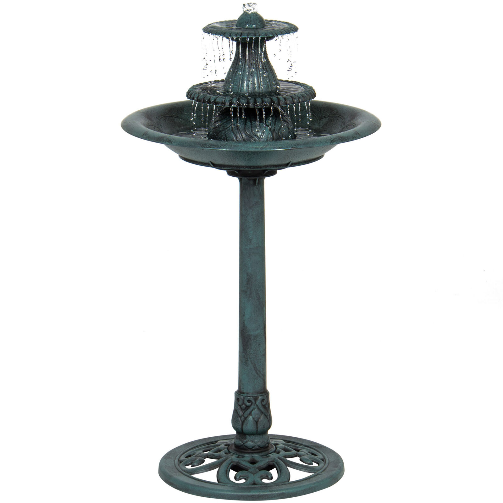 

3-Tier Pedestal Bird Bath Fountain Decoration w/ Pump, Fleur-de-Lys Accents