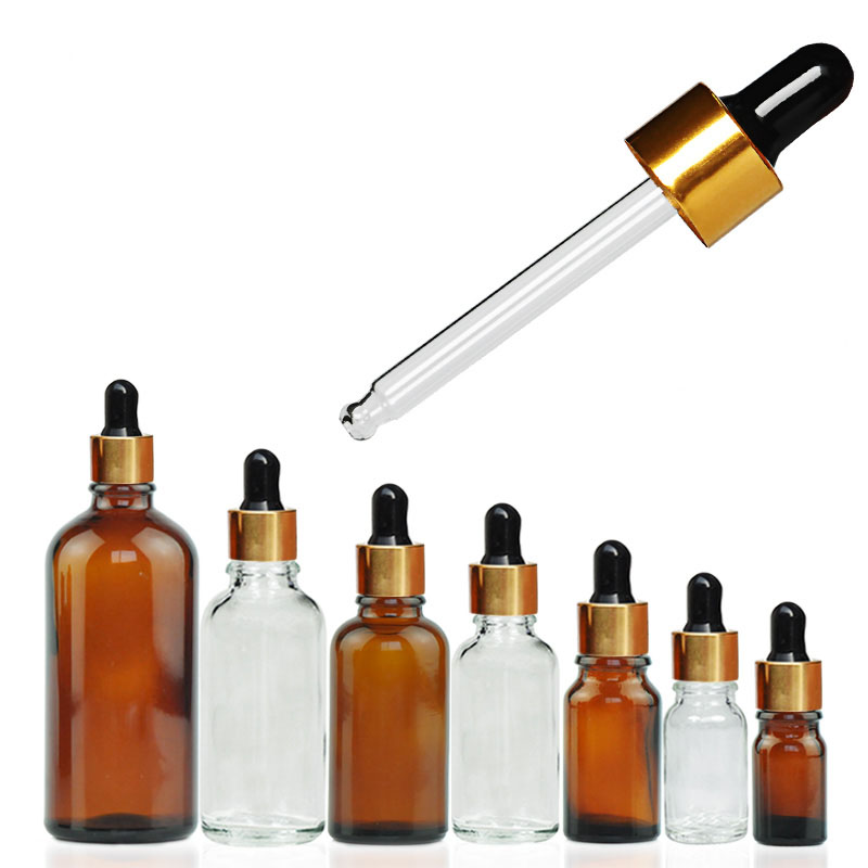 Bouteille goutte-gouttes vides verre rechargeable conteneur cosmétique recharge 2 couleurs nipper noir couverture doré flacons flacons essentiels