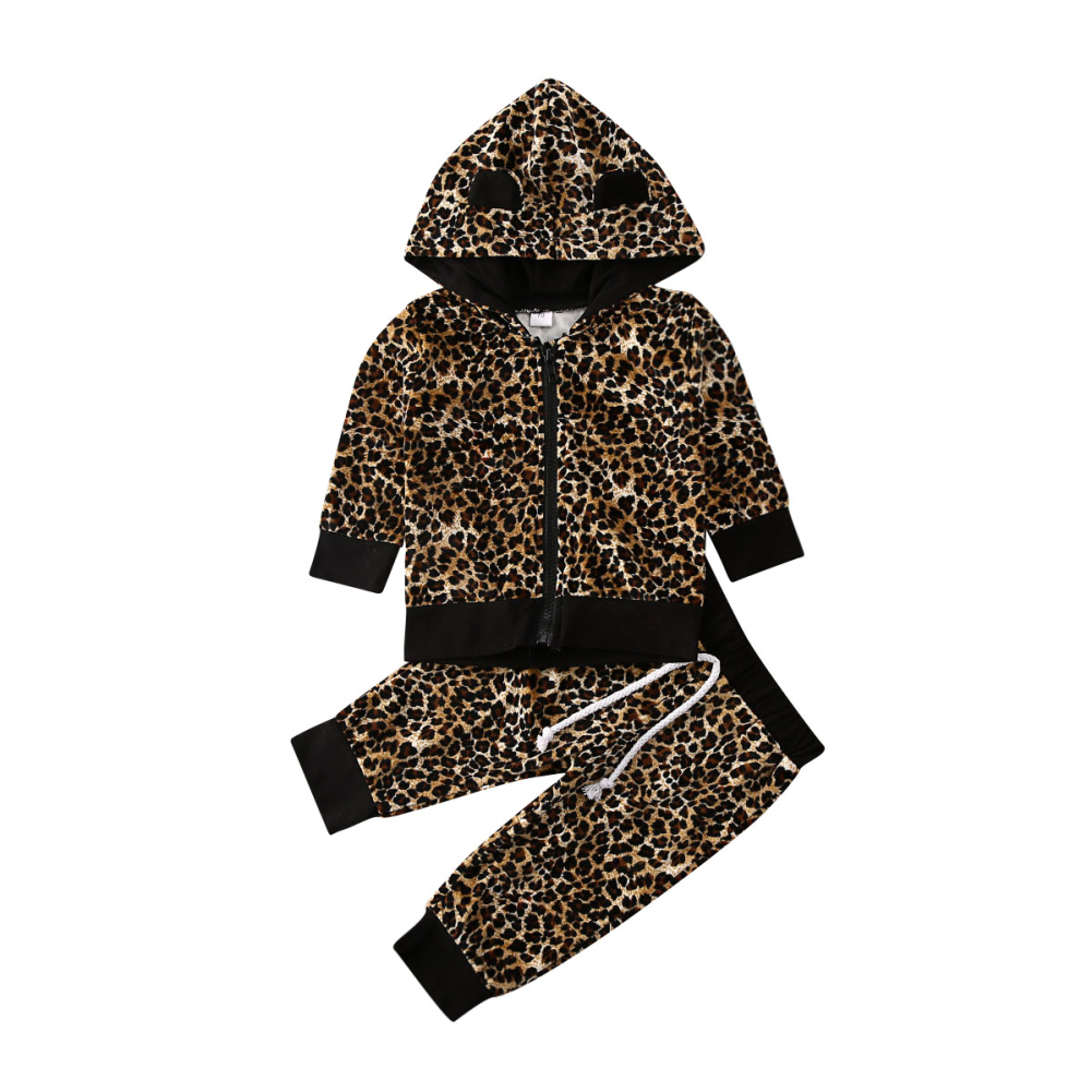 

Spring Baby Casual Tracksuit Children Boy Girl Cotton Leopard Zipper Jacket Pants Kid Leisure Sport Suit Infant Clothing, Customize