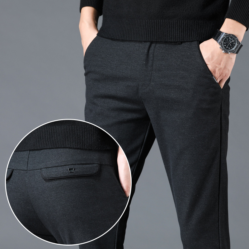 

Autumn Long Pants Men's Trousers Plus Size Business Casual Male Streetwear Slim Elastic Hombre Fashion Straight 38 Brand, Black