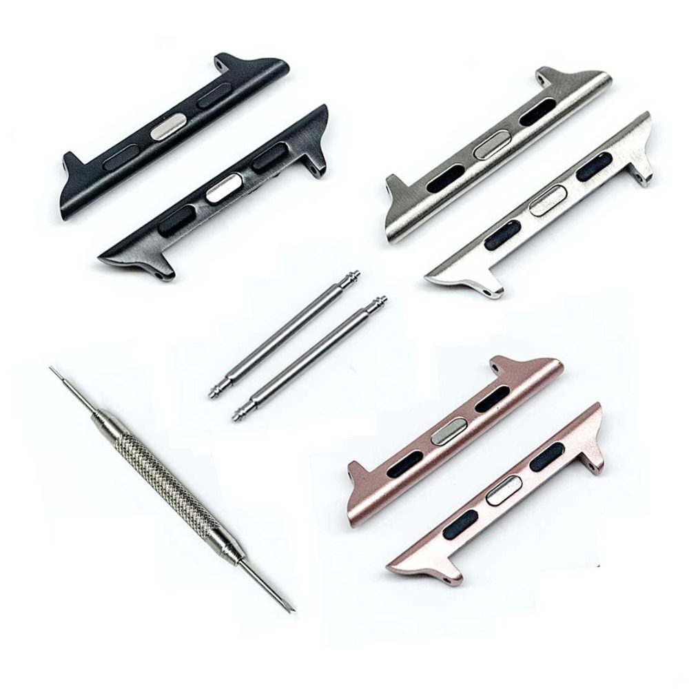 

1 Pair 38mm 42mm Black/Gold/Silver/Rose Gold Stainless Steel Connector Clasp Watch Strap Buckle for Apple Watch Adapter, Black;brown