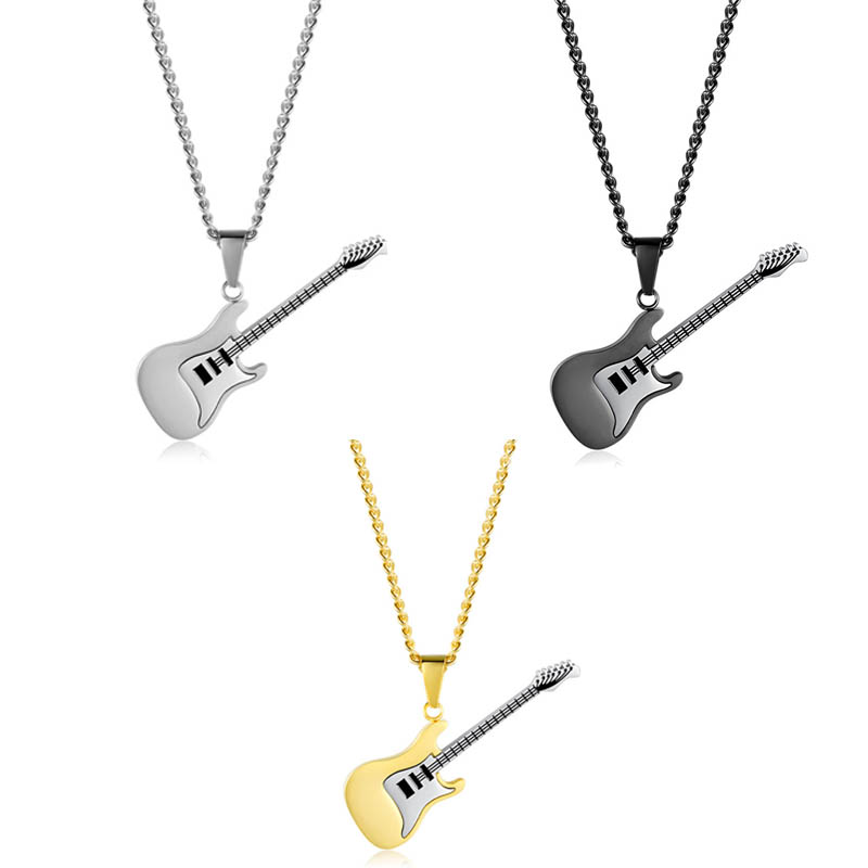Gioielli musicali in titanio acciaio chitarra elettrica collana gioielli dichiarazione oro Gioielli musicali in titanio acciaio chitarra elettrica collana gioielli dichiarazione oro