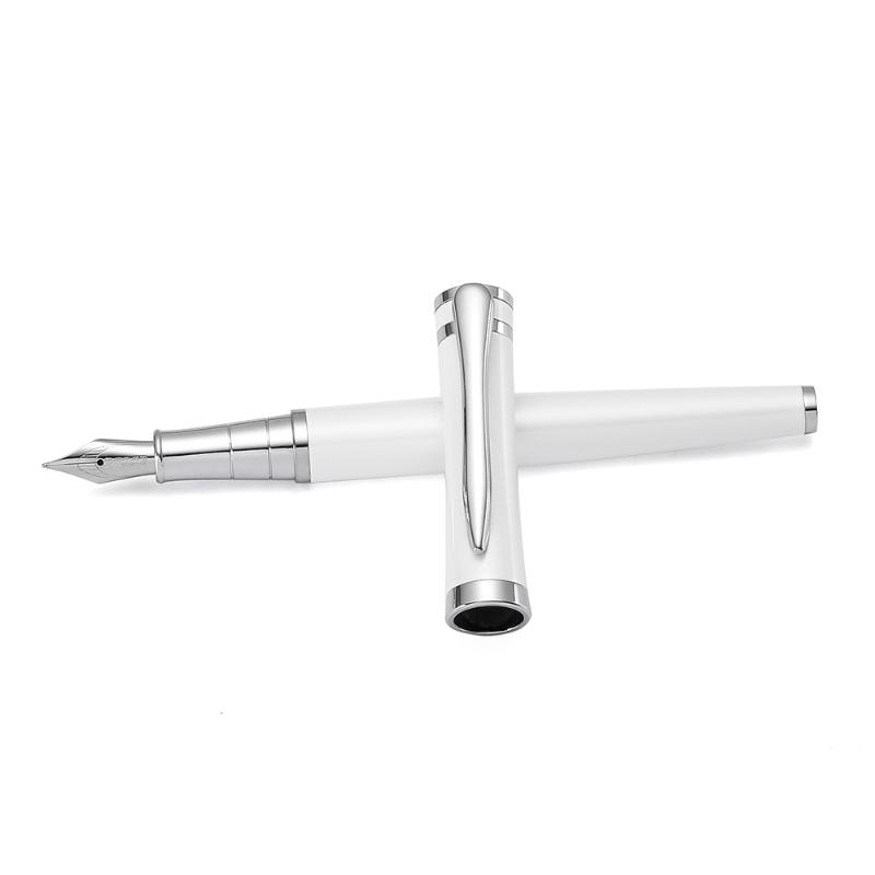

Baoer [Picasso] Fountain Pen, Stainless Steel Metal Barrel, Silver Trim Pearl White Color, Medium Nib, School Student A6310, Red