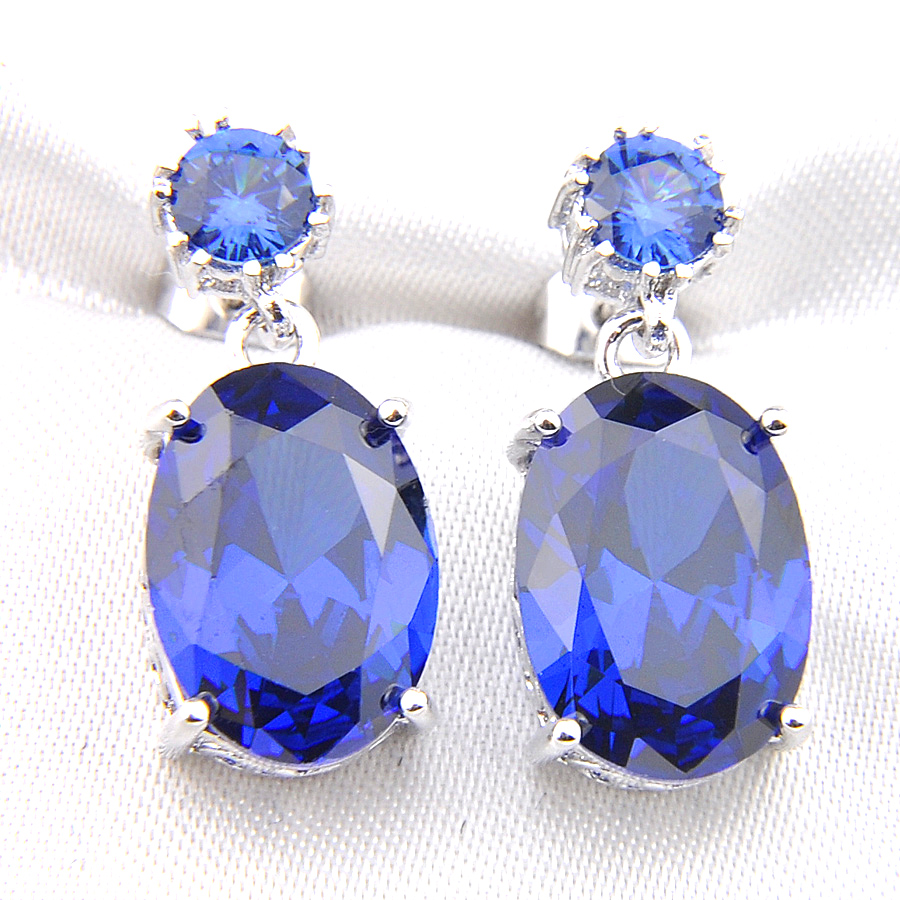 

Luckyshine Two pair 925 Sterling Silver Fashion European Simple Earrings Charm Red Garnet Swiss Blue Topaz Gems Wedding Earriga Party Gift