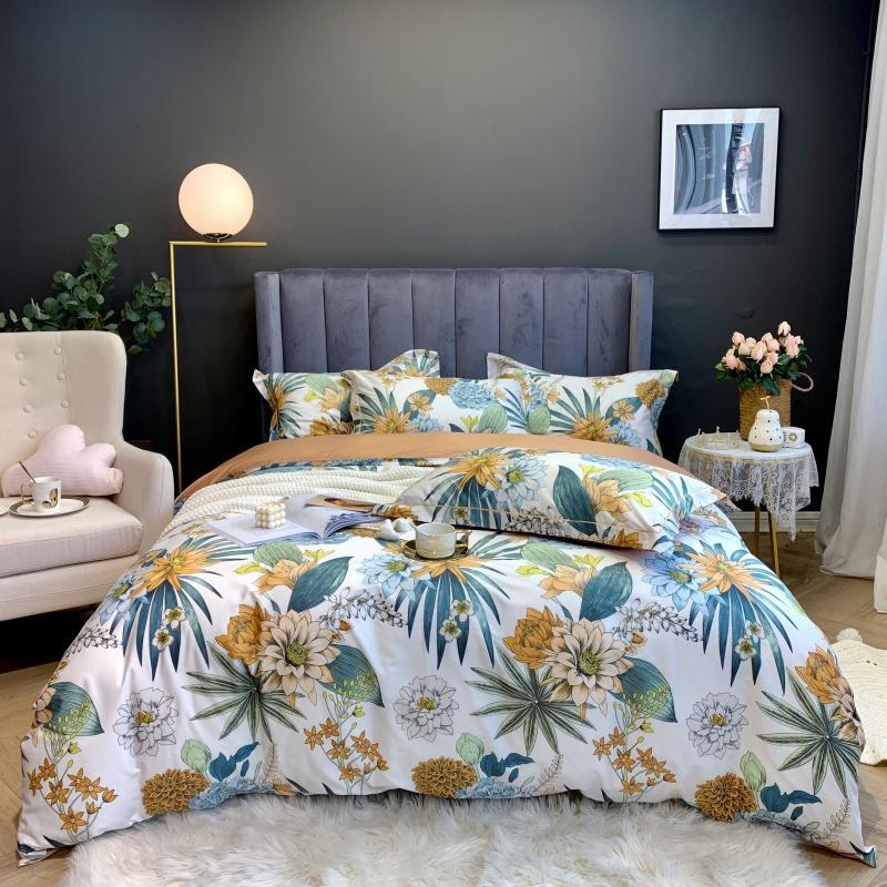 

Luxury Silkly Egyptian Cotton Flowers Printing Bedding Set Double Duvet Cover Set Bed Linen Fitted Sheet Pillowcase Home Textile