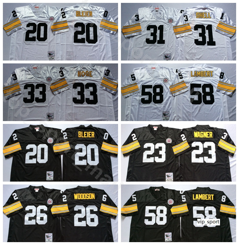 

NCAA Football 58 Jack Lambert 31 Donnie Shell Jerseys 26 Rod Woodson 23 Mike Wagner 33 Merril Hoge 20 Rocky Bleier Man Vintage Black White, 58 white