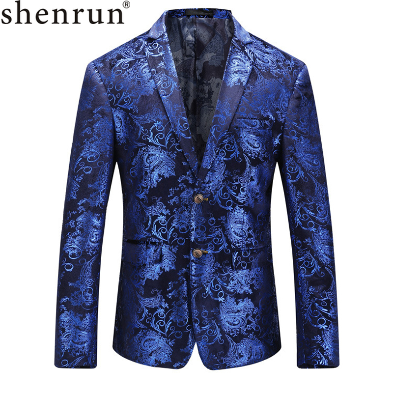 

Shenrun Men Blazers Fashion Causal Jackets Autumn Winter Blue Stylish Pattern Velvet Suit Jacket Party Prom Costumes Wedding