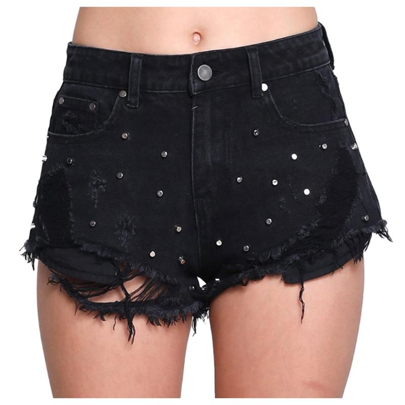 

2020 New Woman Fashion Shorts Sexy Summer Woman Rivet Stretch Slim jeans Skinny High Waist Short Pants Women Short Pants#0406g30, Black