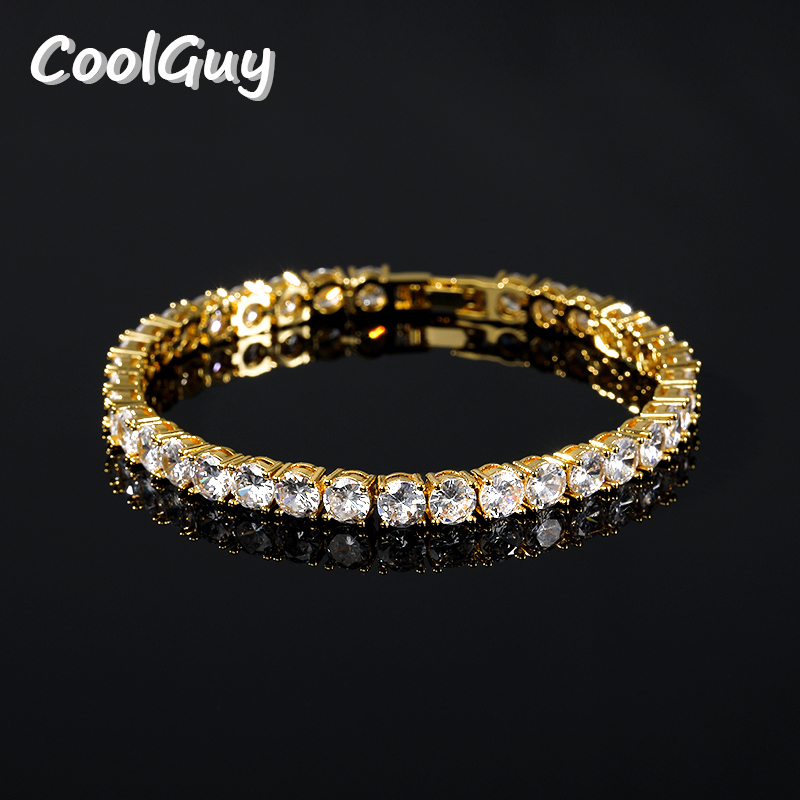 

Cubic Zirconia Tennis Bracelet Men's Hip Hop Accessories Women's Elegant Gift Iced Chain Gold Silver 18CM HB0002