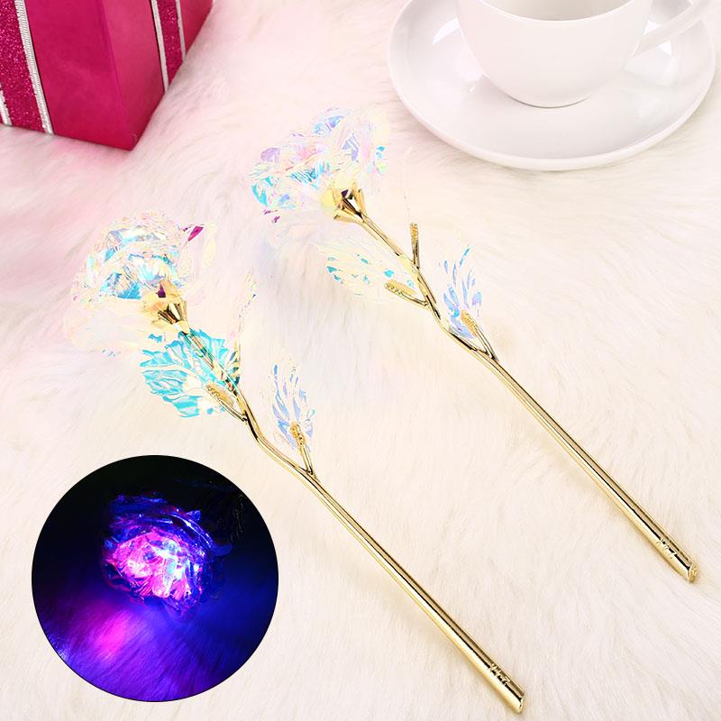 

Romantic 24K Gold Foil Flower Luminous Rainbow Beautiful Wedding Eternity Rose Gift Mother'S Day LED Rose Flower