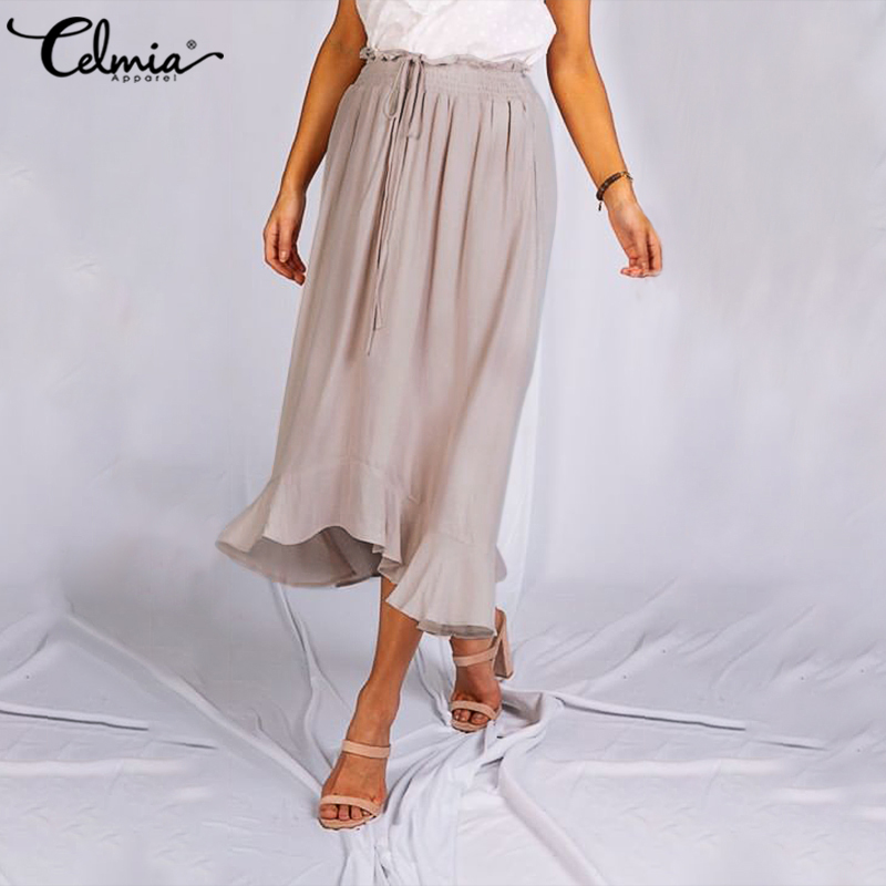 

Fashion Ins Women Skirts Celmia Asymmetrical Ruffles Loose Casual Skirts Summer Solid Office Party Elastic Waist Skirt Femininas, Light pink
