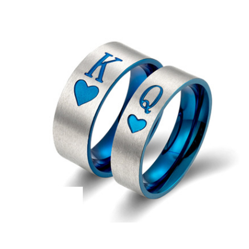 

Couple ring women blue heart Exclusive ring stainless steel wedding rings Playing cards K Q gifts for mens accessories jewelry