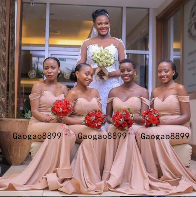 

Elastic Stain Off-shoulder Long Mermaid Beach Bridesmaid Dresses 2020 Dubai Arabic Style zipper back Cheap Wedding Party Guest Dress