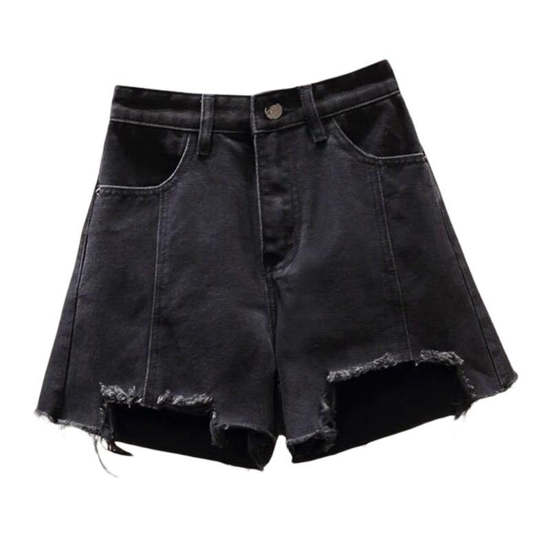 

2020 Fashion Women Summer Denim Shorts Jeans Women Fashion Hem High Waist Wide Leg Pockets Shorts Denim Jeans Hot Black