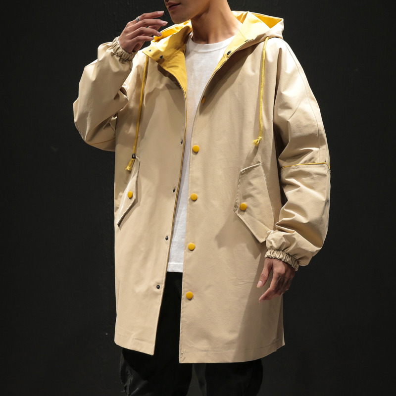 

19/ Autumn Long Fund Work Clothes Windbreaker Loose Coat Easy Tide Brand Even Hat Spelling Color Jacket Jk9988 /p95; Black Wall