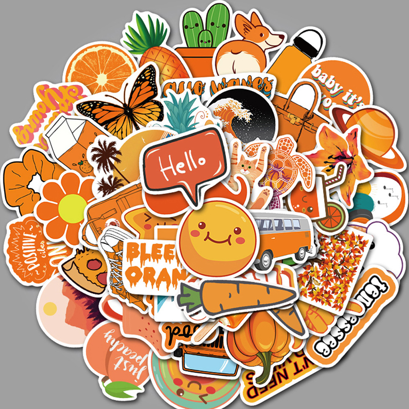 

50pcs/Set Cartoon Cute Orange VSCO Style Stickers for Luggage Phone Case Guitar Fashion Decor PVC Waterproof Stickers