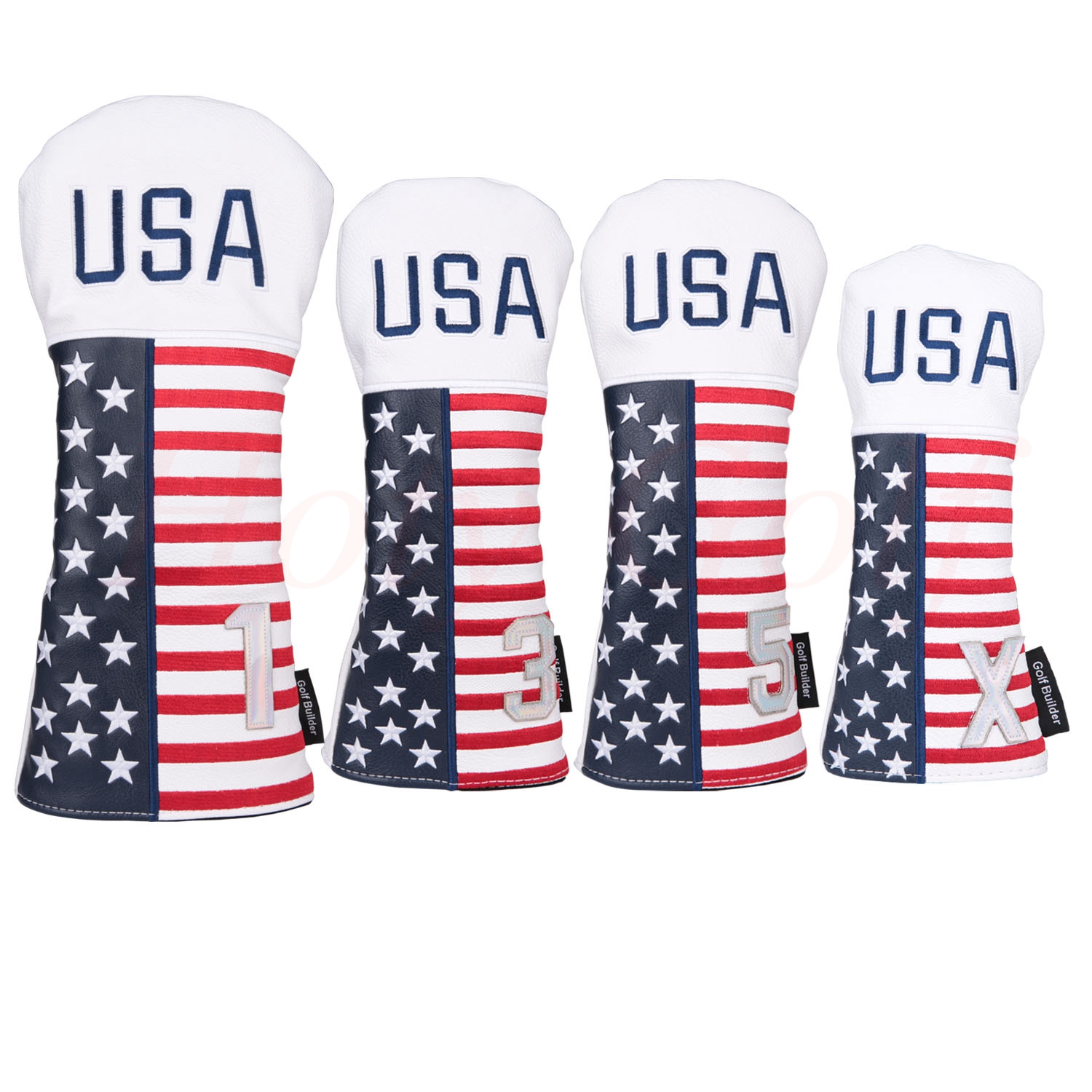 

Blue PU with USA Embroidery Golf Club Driver Fairway Wood FW Hybrid Head Cover