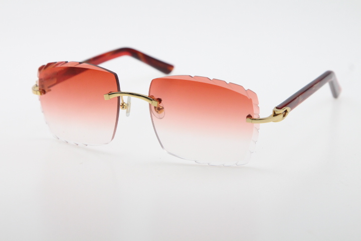 

Wholesale Selling Rimless Optical 3524012-A Original Sunglasses marble Red Plank High Quality C Decoration Carved lenses Glass Unisex