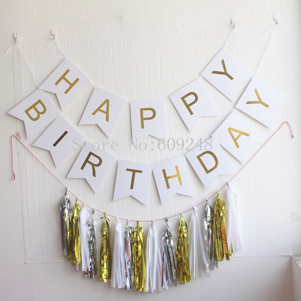 2020 White Happy Birthday Party Decorations Set White Banner