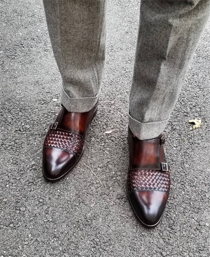 Rétro Fashion Homme Double Moine Boucle Sangle Robe Smart Casual Mocassins Chaussures