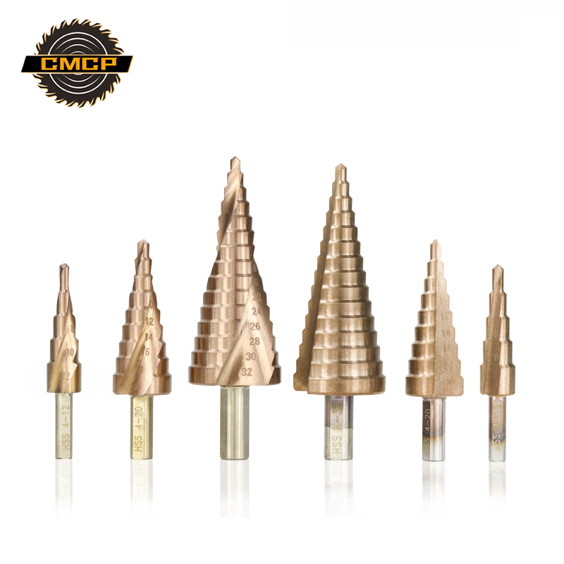 

TiCN Coated Step Drill Bit HSS Round Shank 4-12/20/32 Cone Drill Bit Spiral Grooved Hole Cutter For Wood/Metal Drilling