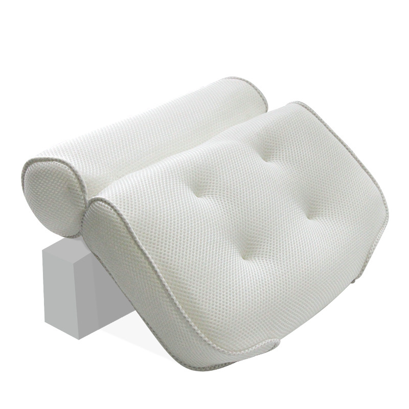 

3D Mesh Bathroom Bathtub Pillow Non-Slip Cushioned Bath Tub Spa Pillow Backrest Headrest With Suction Cups Neck Bath Cushion, White