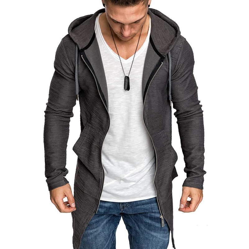 Dropshipping 2019 Nouveau Arrivée Zipper Hoodies Hommes Longue Veste Hommes Slim Fit Trench-manteau à capuchon High Streetwear Mens Sweats à capu
