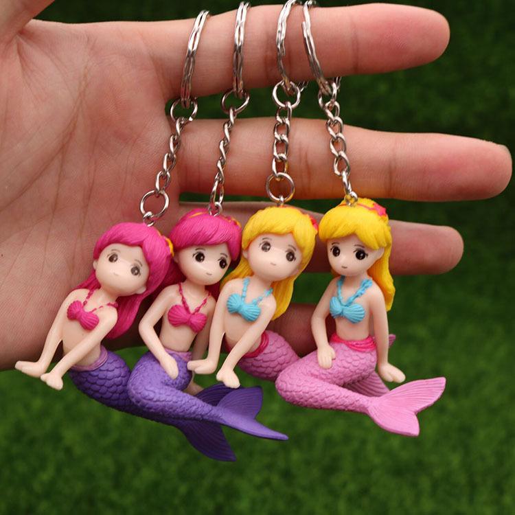 

Mermaid Keychain Bag Car Key Chain Beauty Fish Pendant Figure Keyring Birthday Gift 4 Colors Mix 24pcs/Lot Wholesale