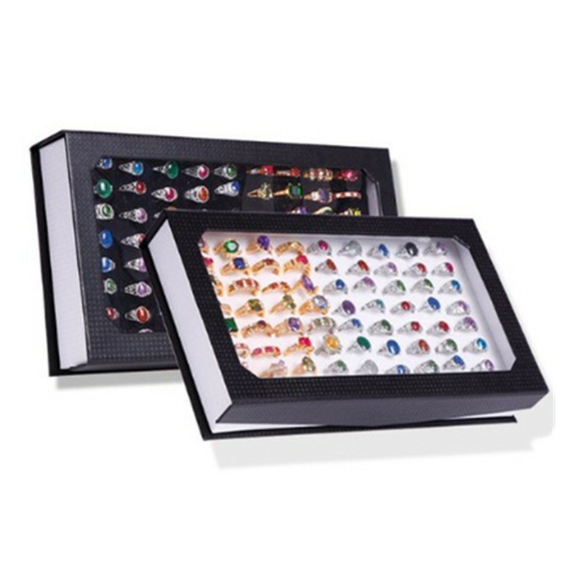 Anneau d'affichage Boîte de rangement Bijoux Plateau Show Case Organisateur Porte boucle d'oreille anneau boîte avec couvercle transparent Boîte