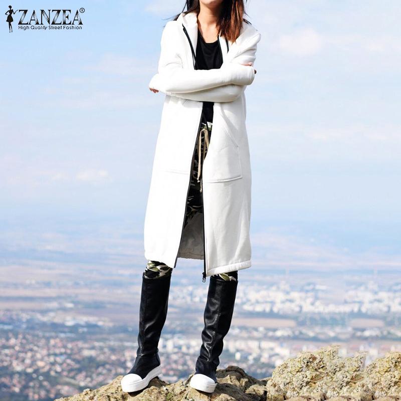 

ZANZEA 2019 Autumn Winter Casual Sweatshirts Women Casual Long Hooded Coats Zip-up Loose Sudadera Mujer Jackets Outwear Oversize, Black