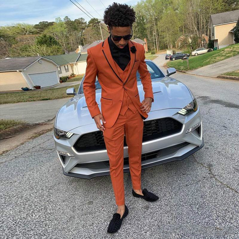 

Orange Mens Suits Slim Fit Two Pieces Beach Groomsmen Wedding Tuxedos For Men Notched Lapel Summer Formal Prom Suit (Jacket+Pants), Same as image