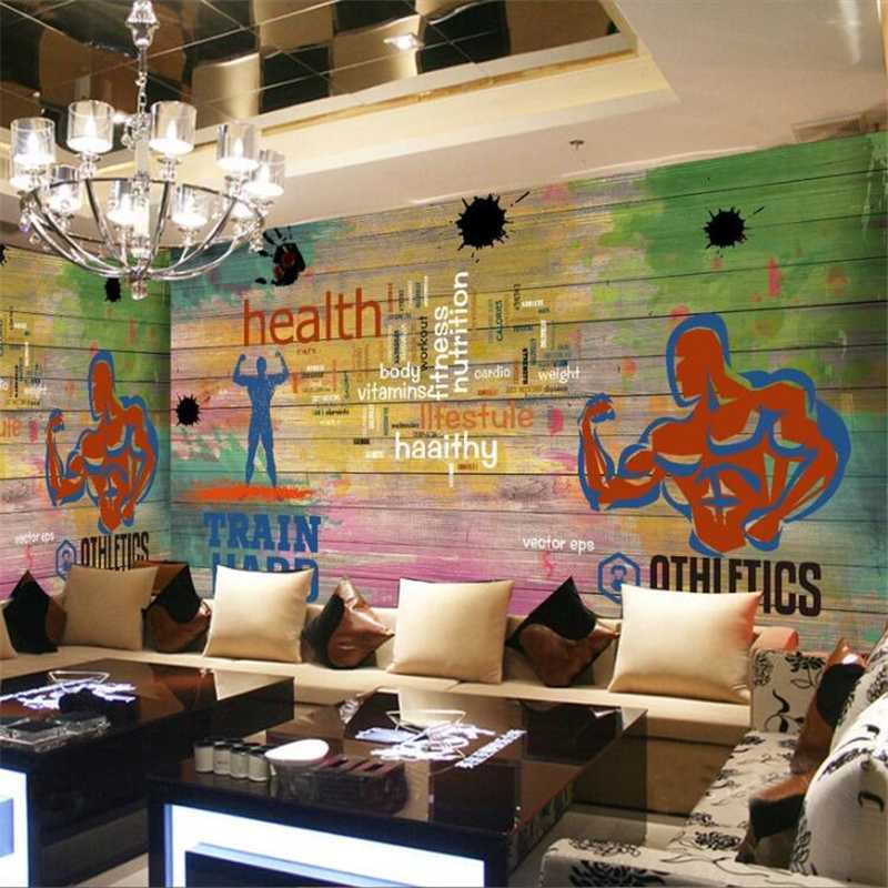 

mural Custom wallpaper 3d murals wood board graffiti sports fitness club image wall background decorative mural 3d wallpaper, As pic