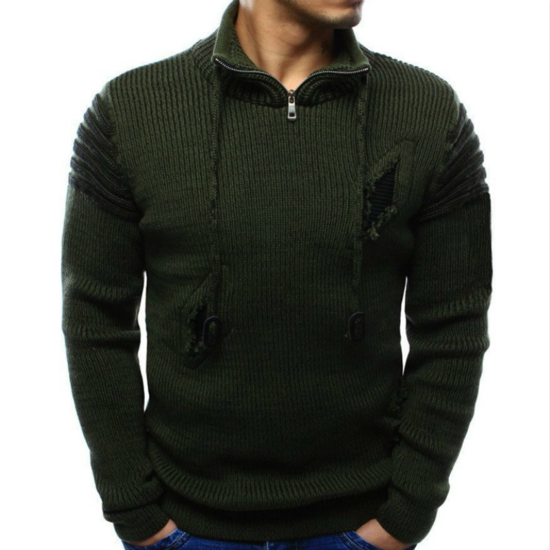 

Winter new hole sweater men High Quality Zipper Knitting Unlined pullover Upper Garment cashmere clothes Free shipping, Black