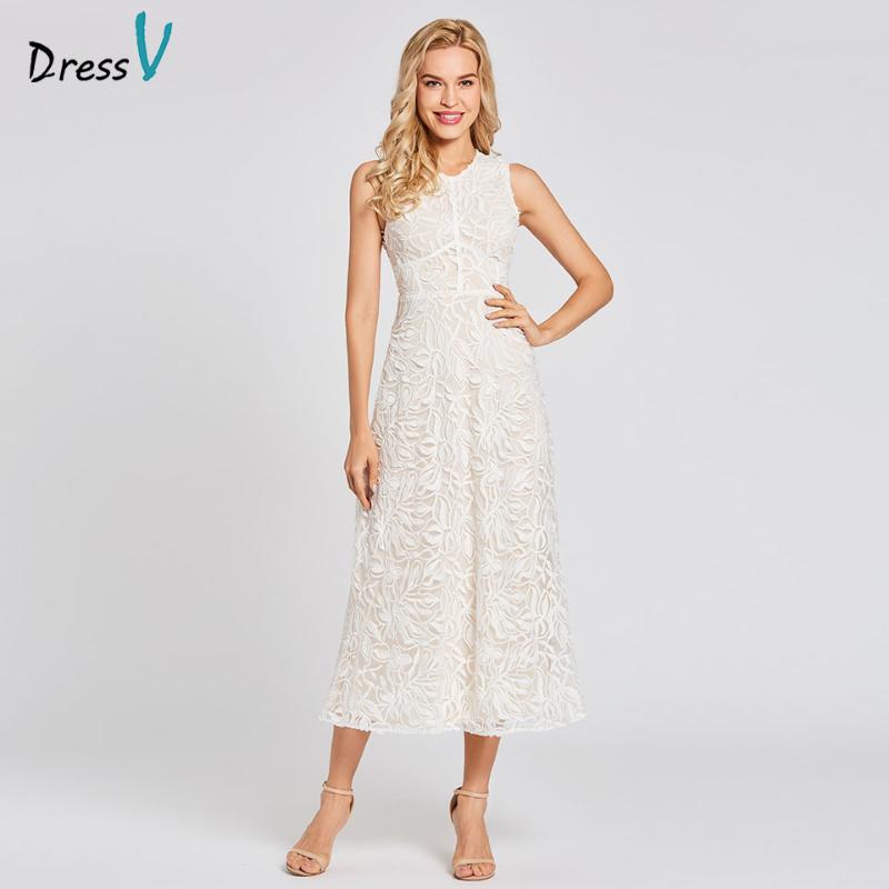 

Dressv white long a line evening dress zipper up cheap scoop neck lace ankle length wedding party formal dress evening dresses
