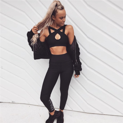 

Women Yoga Vest Sports Pants Set Gym 2 Piece Set Workout Clothes for Women Sports Leggings Set Sports Wear for Women Hot Sale, Black