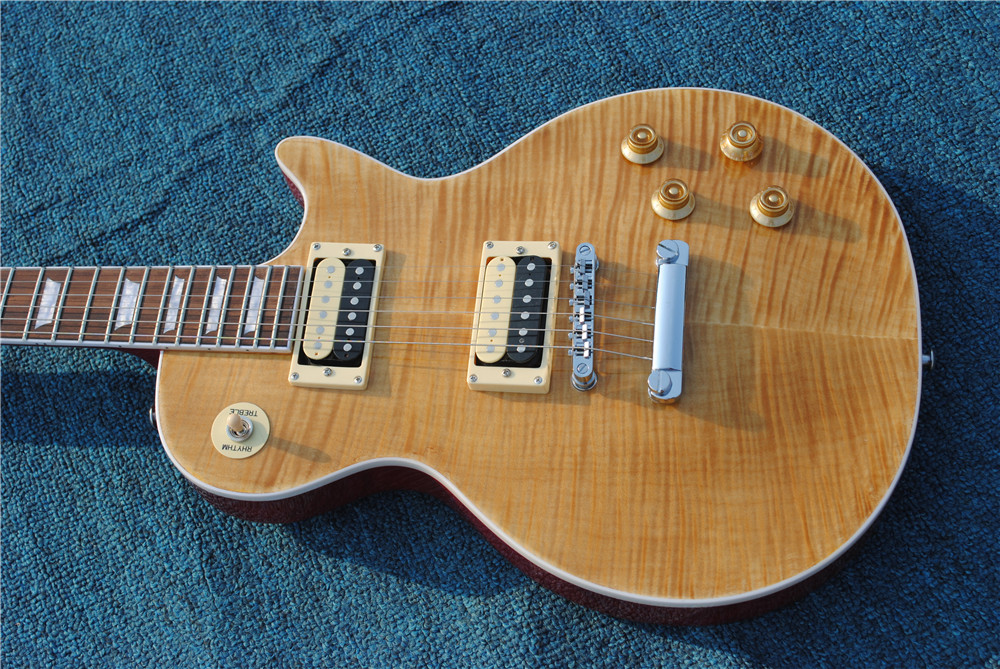 Free Shipping High Quality Tiger Flame Maple Top Standard Light Brown Chinese Music Instruments Electric Guitar